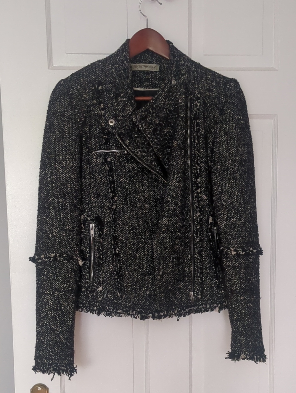 Emporio Armani Black Tweed Moto Jacket